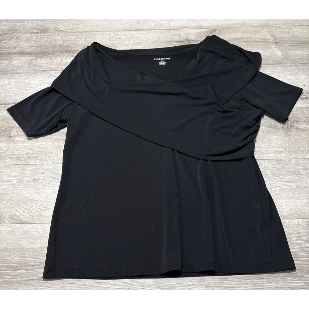 Lane Bryant Heavyweight Jersey Half Sleeve Crossover Black Blouse Dressy 18 20